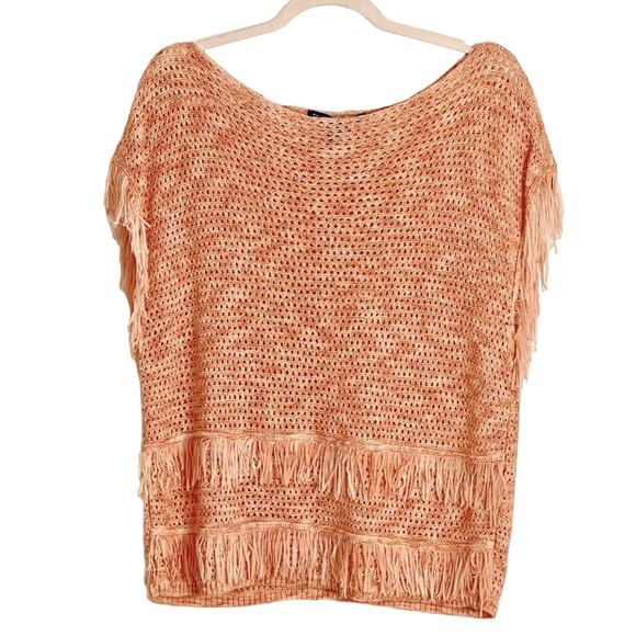 WHBM Peach Colored Fringe Pullover Sweater Size Medium (Runs Large) - Picture 5 of 11